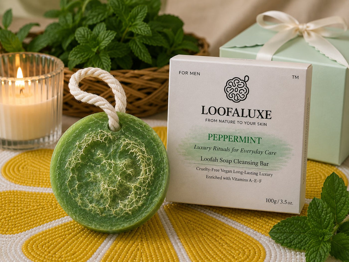 LoofaLuxe Peppermint loofah soap gift box