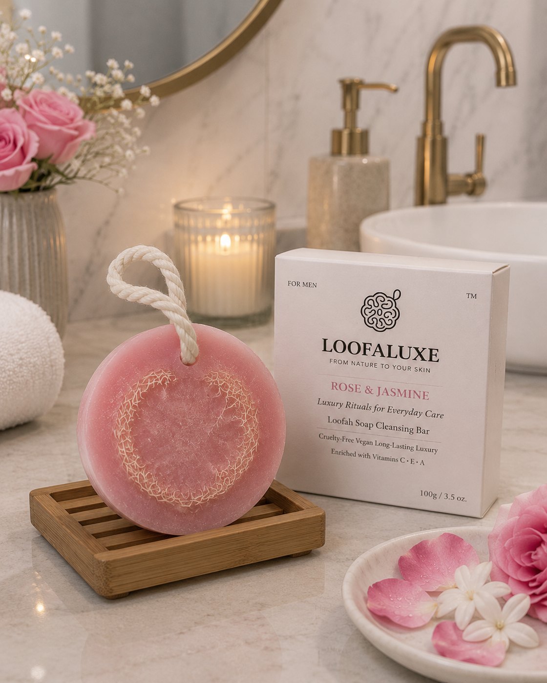 LoofaLuxe Rose & Jasmine loofah soap