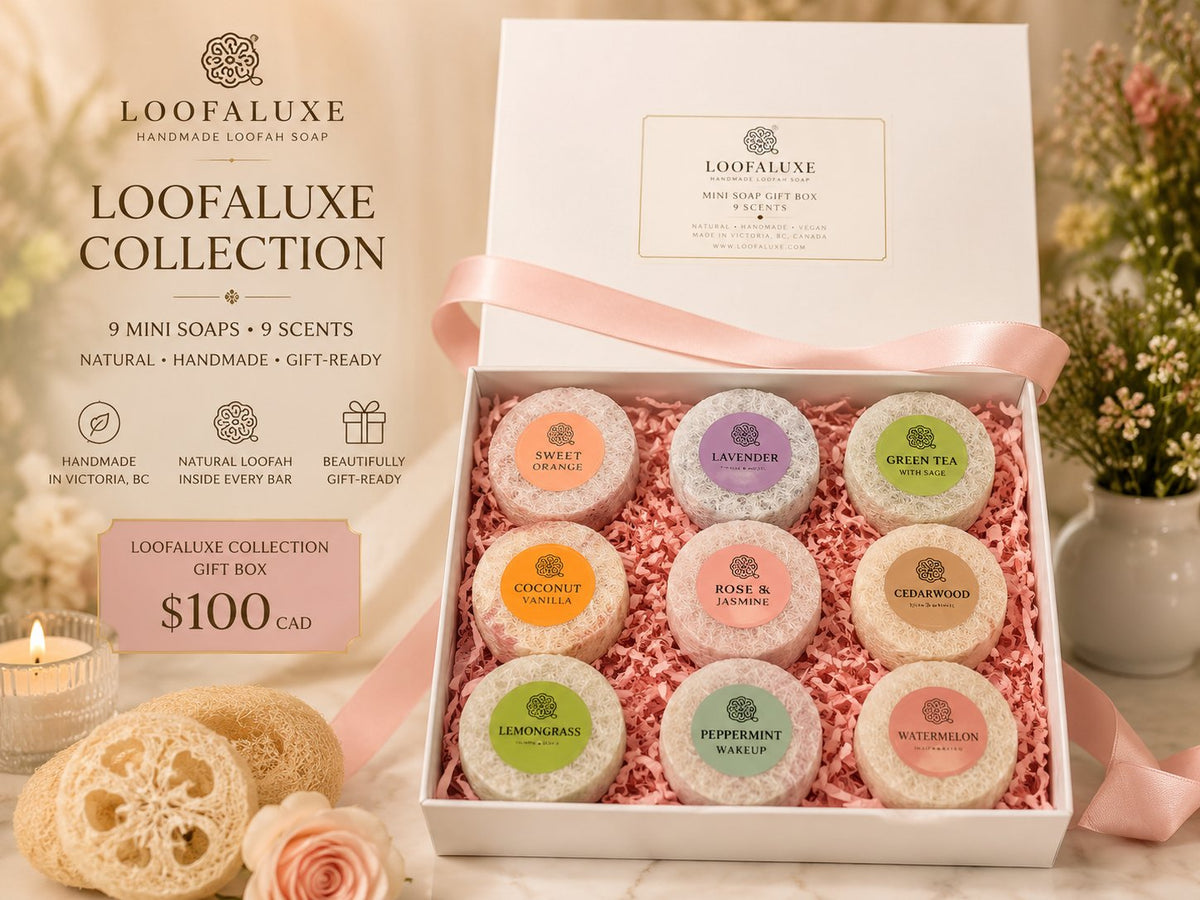 LoofaLuxe Collection Box of handmade loofah soaps