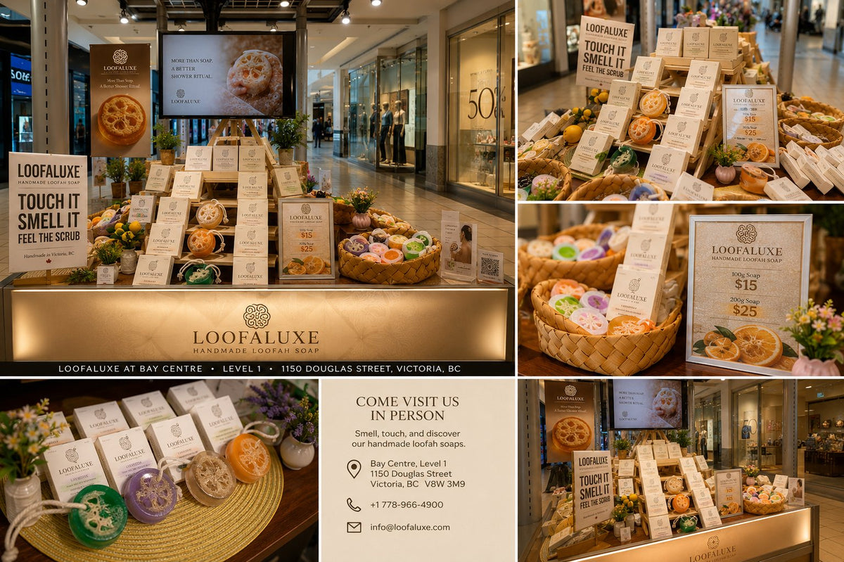 LoofaLuxe kiosk at The Bay Centre, Victoria, BC