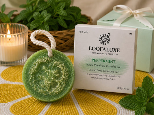 LoofaLuxe Peppermint loofah soap gift box