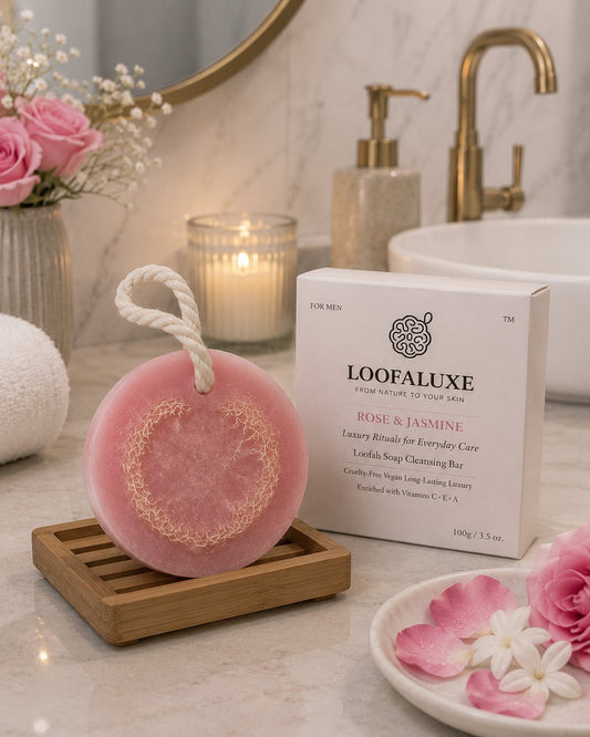 LoofaLuxe Rose & Jasmine loofah soap