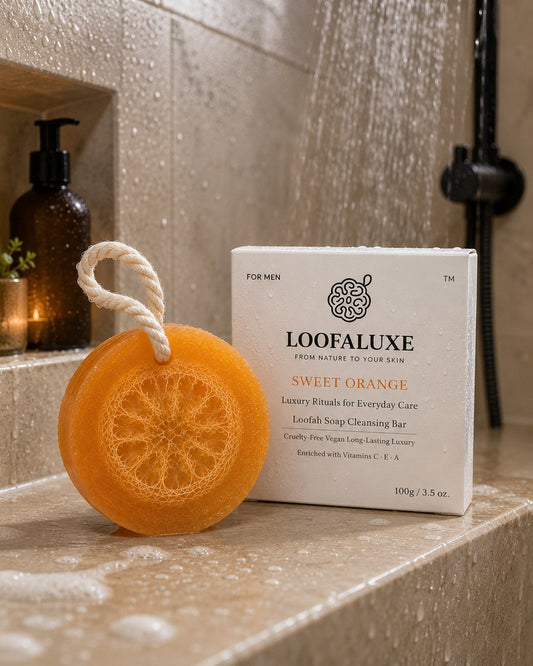 LoofaLuxe Sweet Orange loofah soap with box