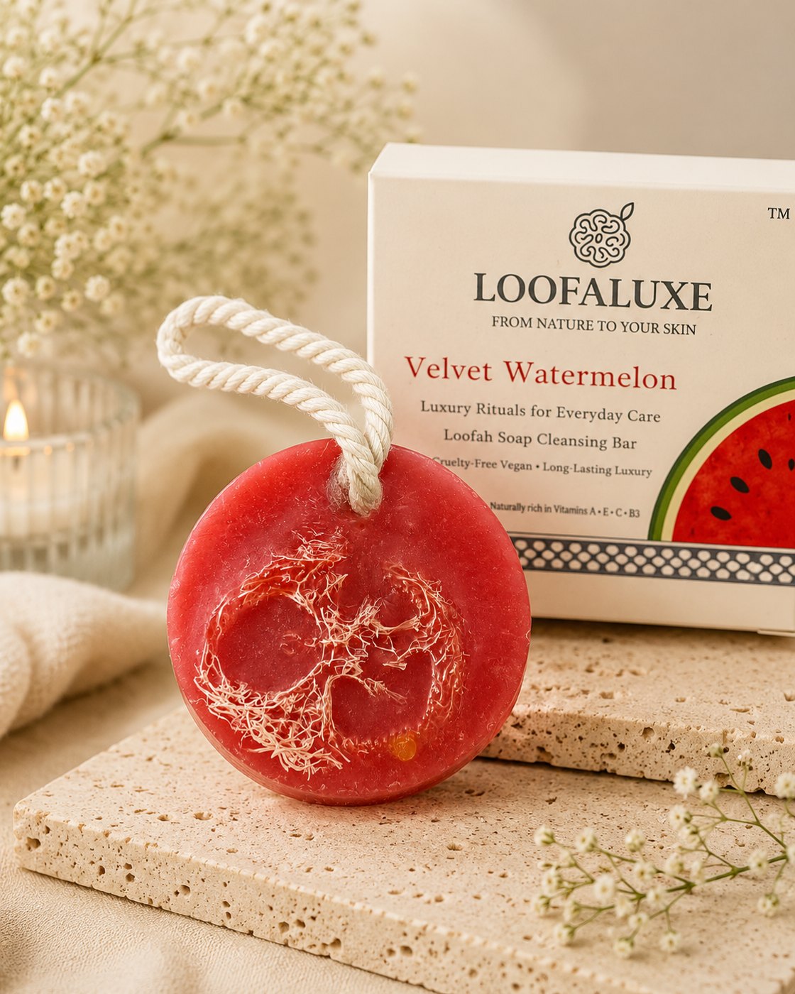 LoofaLuxe Watermelon loofah soap